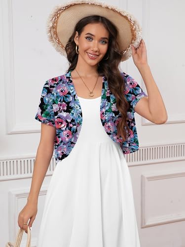 Heymoments Women's Short Sleeve Shrugs Floral Large Lightweight V-Neck Open Front Cropped Cardigan Knitted Bolero Sweaters Elegant Dresses Cover Up — view 3