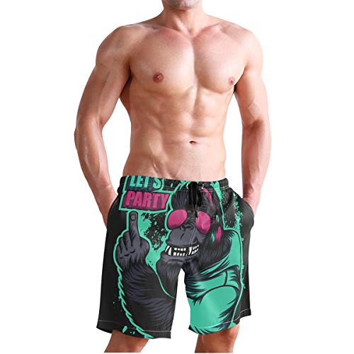 Men's Summer Beach Shorts Leisure Quick Dry Swimming Pants，Gorilla Headphone Party4