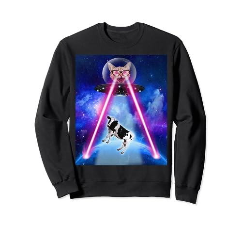 Space Cat Laser Eyes On UFO Abduction Cow In The Galaxy Sudadera