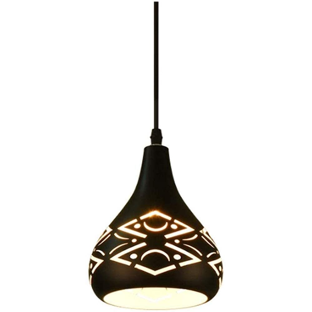 Lámpara colgante E27 de metal negro hueco ajustable para techo de interior