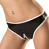 Kangxinsheng Mode Latex Slip für Frauen,Handgefertigt Naturkautschuk Schwarz Latex Dessous Mit Reißverschluss-M