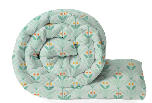 Image of HOMEKART 220 GSM Premium Reversible Microfiber AC Comforter for Single Bed | Soft, Lightweight & Breathable All-Season 3-Layer Quilted Blanket (150 cm x 225 cm, Floral, Bright Green)