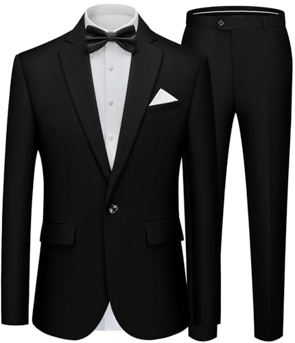 WEEN CHARM Men's Black Suits Slim Fit One Button 2 Piece Suit Formal Wedding Prom Tuxedo Blazer...