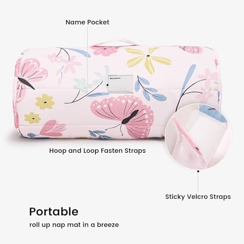 Image of PHF Soft Toddler Nap Mat with Removable Pillow, Rollup Design Kids Sleeping Mat, Slumber Bags for Girls, 55 inchx23 inch Toddler Sleeping Bag for Daycare Preschool Travel Camping, Butterfly