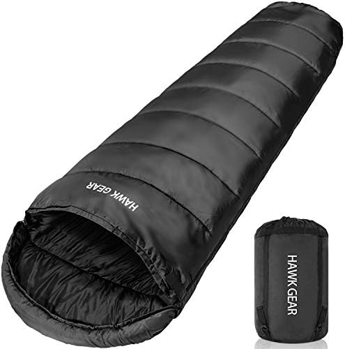 （23:00時点） [HAWK GEAR(ホークギア)] 寝袋 シュラフ マミー型 キャンプ アウトドア -15度耐寒 簡易防水 オールシーズン (ブラック)