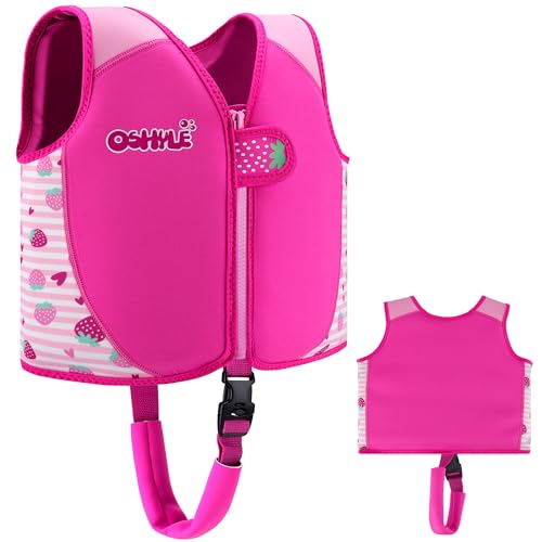 OSHYLE Kids Swim Vest with Crotch Strap - Neoprene Swim Trainer Vest for Toddlers 1-9 Years, Boys & Girls Swim Trainer with Adjustable Straps (Pink, L(6-9))