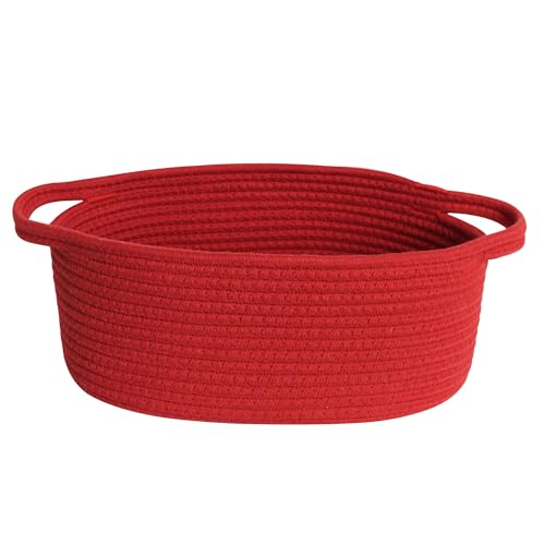WILLITAT Small Red Woven Basket 13x 9x 5 Gift Basket Empty Christmas Valentine Day Cotton Rope Kid Pet Toy Bin Box Cute Baby Nursery Easter Organizer Decorative Wicker Storage Red Room Decor