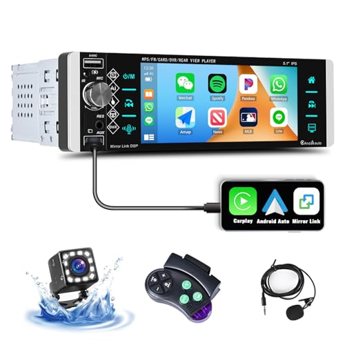 Autoradio 1 DIN CarPlay et Android Auto avec écran tactile 5.1 pouces CAMECHO