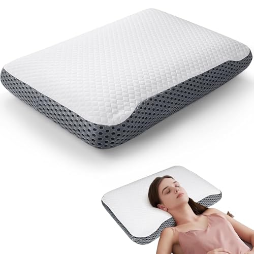 KTMOUW Memory Foam Pillow Ergonomic Neck Support Pillow for Back Side Stomach Sleepers Orthopedic Cervical Relaxing Bed Pillow with Washable Cover