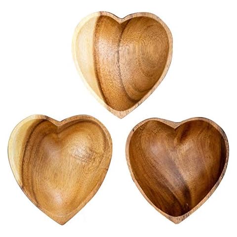 levandeo 3er Set Schüssel Akazie 10x3cm Herz Holz Design Schale Obstschale Obstkorb Brotkorb Unikat Tischdeko Cover