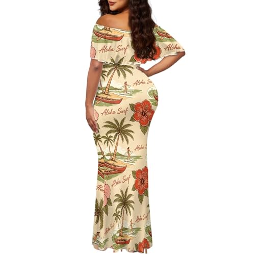 Image of Polynesian Dresses for Women Off Shoulder Maxi Dress Puletasi Samoan Dresses S-7XL