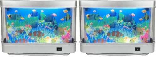 Image of Tokenkuko Fake Motion Fish Tank Mini Aquarium, Artificial Tropical Decorative Lamp Night Light with Moving Fish, Gift for Family(US Plug) (Pack of 2)