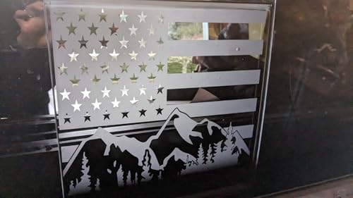 Image of for Chevrolet Colorado /GMC Canyon 2015-2026 Rear Middle Window American Flag Decal, Matte Black Mountain USA Flag Vinyl Sticker for Truck Back Sliding Window