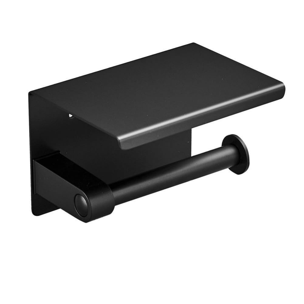 SUS304 Stainless Steel toilet paper holder Wall Mounted Toilet Paper Holder Toilet Paper Holder with Storage Shelf Bathroom Tissue Holder (Black)