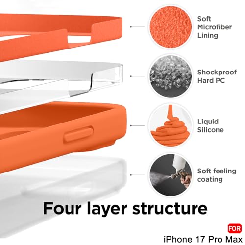 Image of TheGiftKart Liquid Silicone Back Cover Case for iPhone 17 Pro Max | Soft Micro-Fibre Lining Inside | Camera & Screen Protection | Shockproof Back Cover Case for iPhone 17 Pro Max (Silicone, Orange)