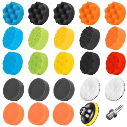 Dimoxii Coche de Esponja de Pulido 25tlg 80mm Juego de Almohadillas para pulir para Adaptador de Perforación M14 Cover