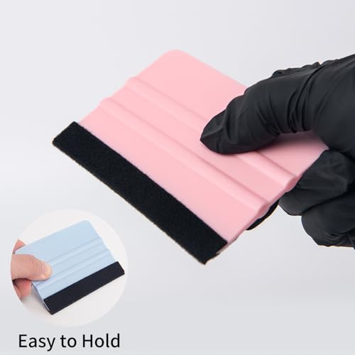 Image of AMZDEPOT 2 Pcs Felt Edge Vinyl Squeegee 4 Inch, SkyBlue and Pink | Felt Edge Squeegee With Spare Felt Inserts, Compact Lightweight Non Slip Grip, Anti-Scratch Bubble Remover