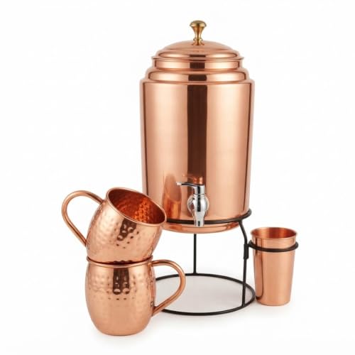 Pure Copper 5L Water Dispenser Tank with Stand...