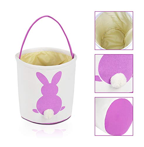 image for MONOBLANKS Easter Bunny Basket Bags for Kids Canvas Cotton Carrying Gi