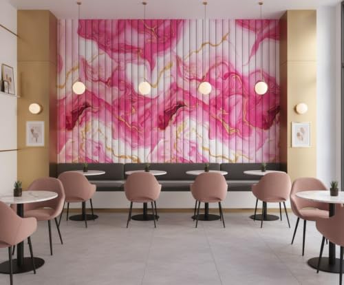 Image of Pink Gold Louvers Self-Adhesive Kitchen Wallpaper Roll, PVC 3D Wall Sticker Oil Proof, Waterproof & Washable Wallpaper for Home Decor, Living Room, Bedroom, Hotel & Cafe Walls (45x300cm)