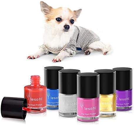 Dog Nail Polish Set, 6 Color Set (Pink, Purple, Red, Gold, Blue, Silver), Non-Toxic Water-Based Pet Nail Polish, Natural and Safe, Suitable for All Pet (Birds, Mice, Pigs and Rabbit), Easy to Remove