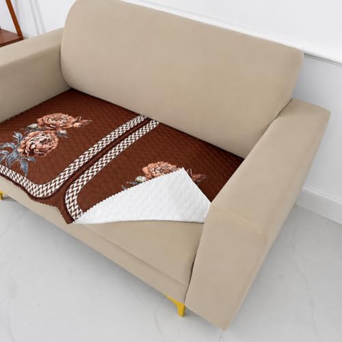 Image of Homerz 'Brooklyn Series' Premium Sofa Cover | Quilted Floral Design | Non-Slip Washable Sofa Protector | Soft Anti Slip Fabric (Ny Mustard, 2 Seater, Only Seat Cover)
