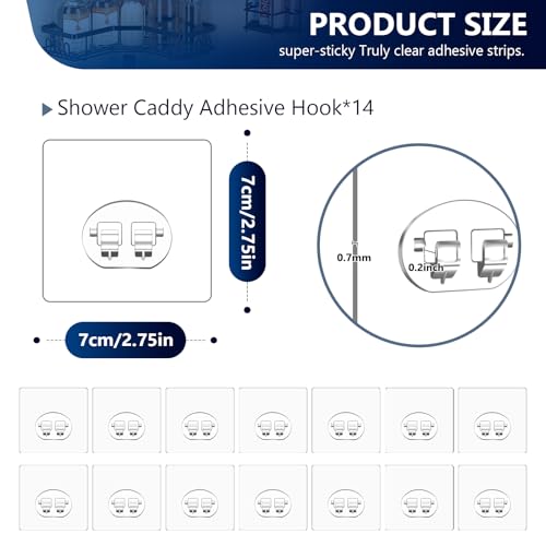 Image of FGSAEOR 14 Pack Shower Caddy Adhesive Replacement, Waterproof Strong Hooks for Shower Caddy, No Drilling Bathroom Storage Shelves, Soap Holder, and Kitchen Racks