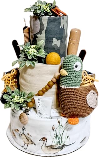 Mallard Duck Diaper Cake - Duck Theme Diaper Cake, Handmade Baby Shower Gift, Diaper Cake for Baby Boy, Baby Shower Centerpiece - Tumbleweed Babies