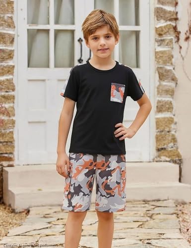 Image of mksodopy Boys Summer Outfit Set 2 Piece T Shirt and Camo Shorts Casual Clothes for Little Big Boys 5-16
