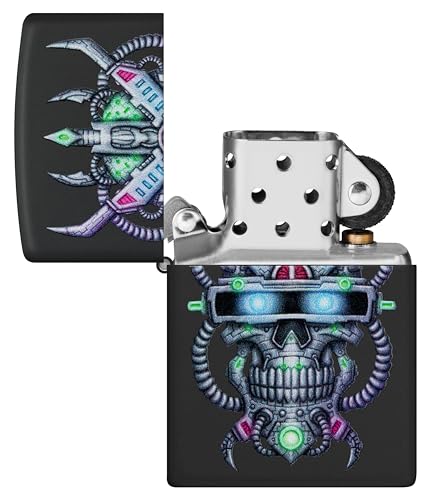 Image of Zippo Black Matte- Cyber Skull Design with Futuristic Circuitry, Refillable, (BIS Certified)