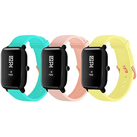 PROSRAT 20mm Bands Compatible with Amazfit GTS 3 / GTS/GTS 2 mini/GTS 2, Quick Release Band for Amazfit Bip/Bip Lite/Bip S/Bip U for Women Men (Teal/Pink Sand/Yellow) Cover