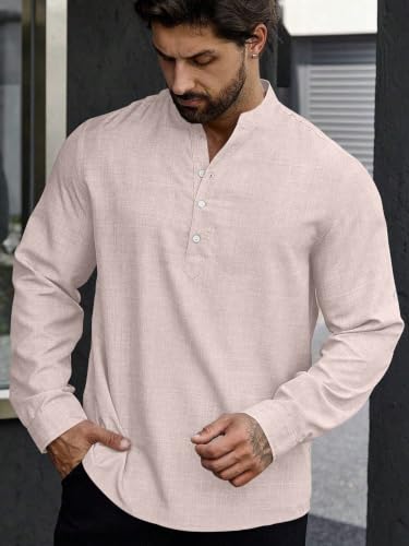 Image of GRECIILOOKS Kurta for Man | Shirt for Man Regular Fit | Mens Casual Shirts | Linen Shirt for Man's | Full Sleeve Shirts for Mens Stylish | Mandarin Collar | Kurta Placket Style