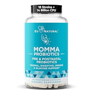 Momma Prenatal Probiotics Mom & Baby – Gut and Digestive Postpartum, Nursing, Morning Sickness Pregnancy Relief – 18 Clinically Proven Strains, 14 Billion CFU, Prebiotic – 30 Mini Vegan Capsules