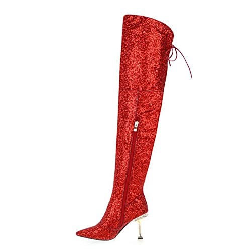 bbruriy Women's Sequins Over The Knee Thigh High Boots Long Stretch Pointed Toe Stiletto High Heels Sexy Boots for Nightclub Pole Dancing Catwalk2