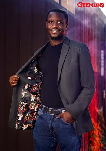 Officially Licensed Gremlins Men's Blazer, Mogwai, Gizmo & Stripe Gremlin Pattern Long Sleeve Fun Casual Work Jacket2