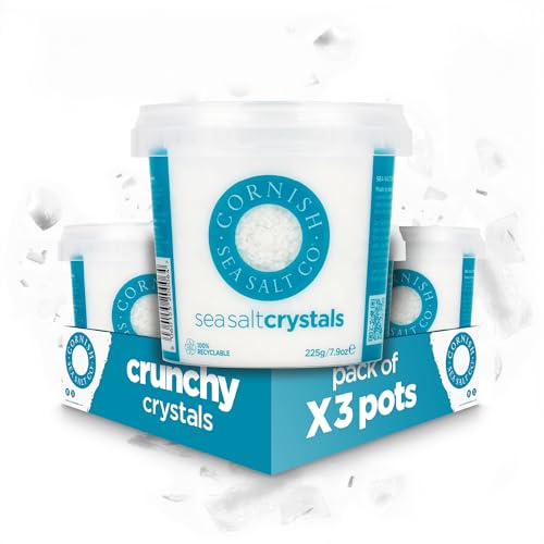 Cornish Sea Salt - Crystals - Crunchy Mineral Crystals with Calcium, Potassium and Magnesium and Reduced Content of Sodium - Spices for Cooking, Cooking Salt - 3 x 225g