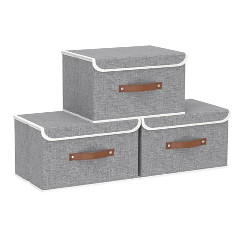 Yawinhe Collapsible Storage Boxes, Foldable Bin with Lids, Cube Clothes Organizer Basket with...