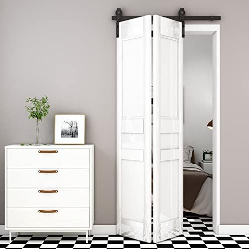 BONIKLUBA 40" Bi-Folding Sliding Barn Door Hardware Kit for 2 Doors,Smoothly&Quietly,Black Track J Shape Roller-[Doors not Included]