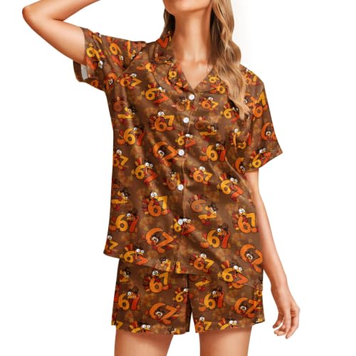 Image of Womens Pajamas Sets Short Sleeve Short Sleeve Pjs Lounge Set Ladies Outfits | Comfy Soft Button Down Sleepwear with Pockets,Ladies Casual Printed Matching Sets Outfits for Daily Wear,Gifts,Mom,Friend