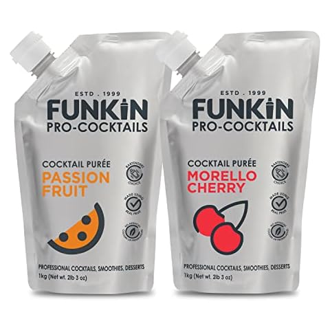 Funkin Puree Twin Pack Bundle | Passion Fruit and Morello Cherry | Real Fresh Fruit for Cocktails, Drinks, Smoothies, Cooking | No Added Preservatives or Flavorings (2.2 lbs) Cover