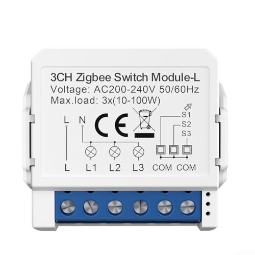 per Tuya - Mini interruttore intelligente per luci fai da te, interruttore WiFi AC/DC controllato da app Smart Life/Tuya, senza filo neutro a 2 vie, controllo per Tuya per Zigbee (3 gang)