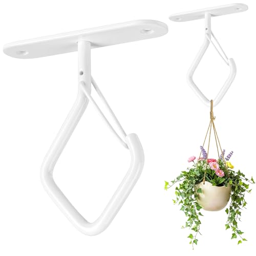 MEILIDY Ceilling Plant Hooks with Safety Buckle, 2.95 Inch Metal Heavy Duty Pot Basket Hanging Hooks for Indoor Outdoor, White, 4 Pcs