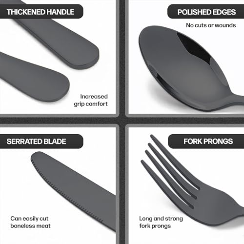 Couvert noir inox 30 pieces pour 6 personnes avec fourchettes et cuillères - 5