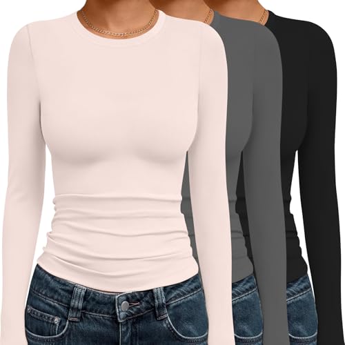 3 Pack Long Sleeve Shirts for Women Basic Crew Neck Tops Thermal T-Shirts