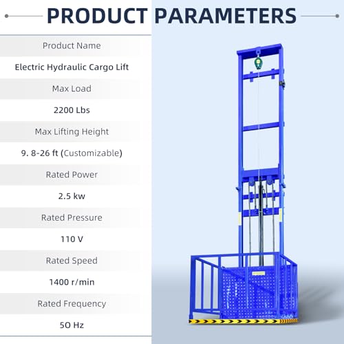 Home Elevator Lift System Dumbwaiter Elevator 2200lbs/1ton Electric Hydraulic Lift Platform Table, 9.8 Ft Wall Mounted Freight Elevator for Home Factory Warehouse - Thumbnail 4