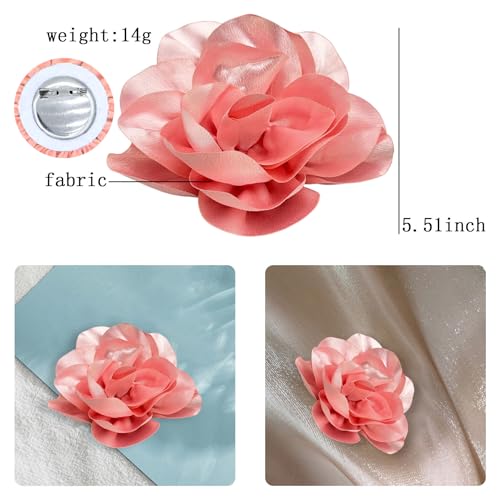 Image of Dainty Satin Fabric Flower Brooches for Women Large Rose Floral Brooch for Party Dance Wedding Banquet Elegant Camellia Fashion Brooch Pin for Women Girl 5.5inch