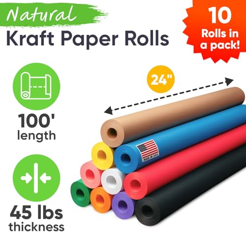 Paclord 24" x 1200" (100 ft) Pack of 10 Rolls USA-Made Multi-Color Kraft Paper, 45 lbs/66 GSM – Colored Kraft Paper for Packing, Crafts, DIY Projects, Gift Wrapping – Non-Toxic, Safe for Kids by Paclord - Image 2