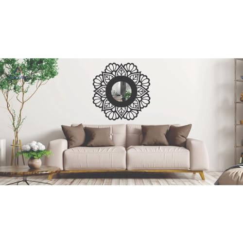 Quadro Mandala Florada com Espelho MDF decorativo 3mm 30cm sala hall casa quarto decoração