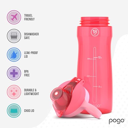 Image of Pogo BPA-Free Tritan Plastic Water Bottle with Chug Lid, 18 Oz, Pink
