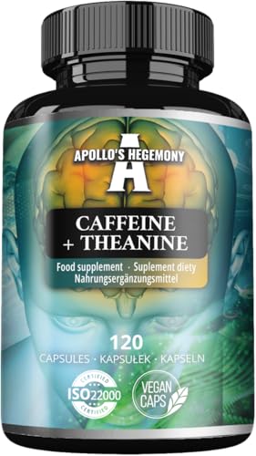 Cafeína + L-teanina 200 mg/100 mg – 120 cápsulas | Suministro para 120 días – Apoyo cerebral y energía constante – APOLLO'S HEGEMONY